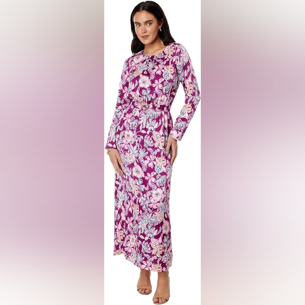 Lilly Pulitzer Asymmetrical Pink and White Long Sleeve Gown